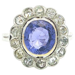 Antique Edwardian Gold GIA Bezel Color Change Sapphire Old Cut Diamond Halo Ring
