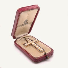 Pendentif croix ou crucifix édouardien ancien en or:: perles et émail