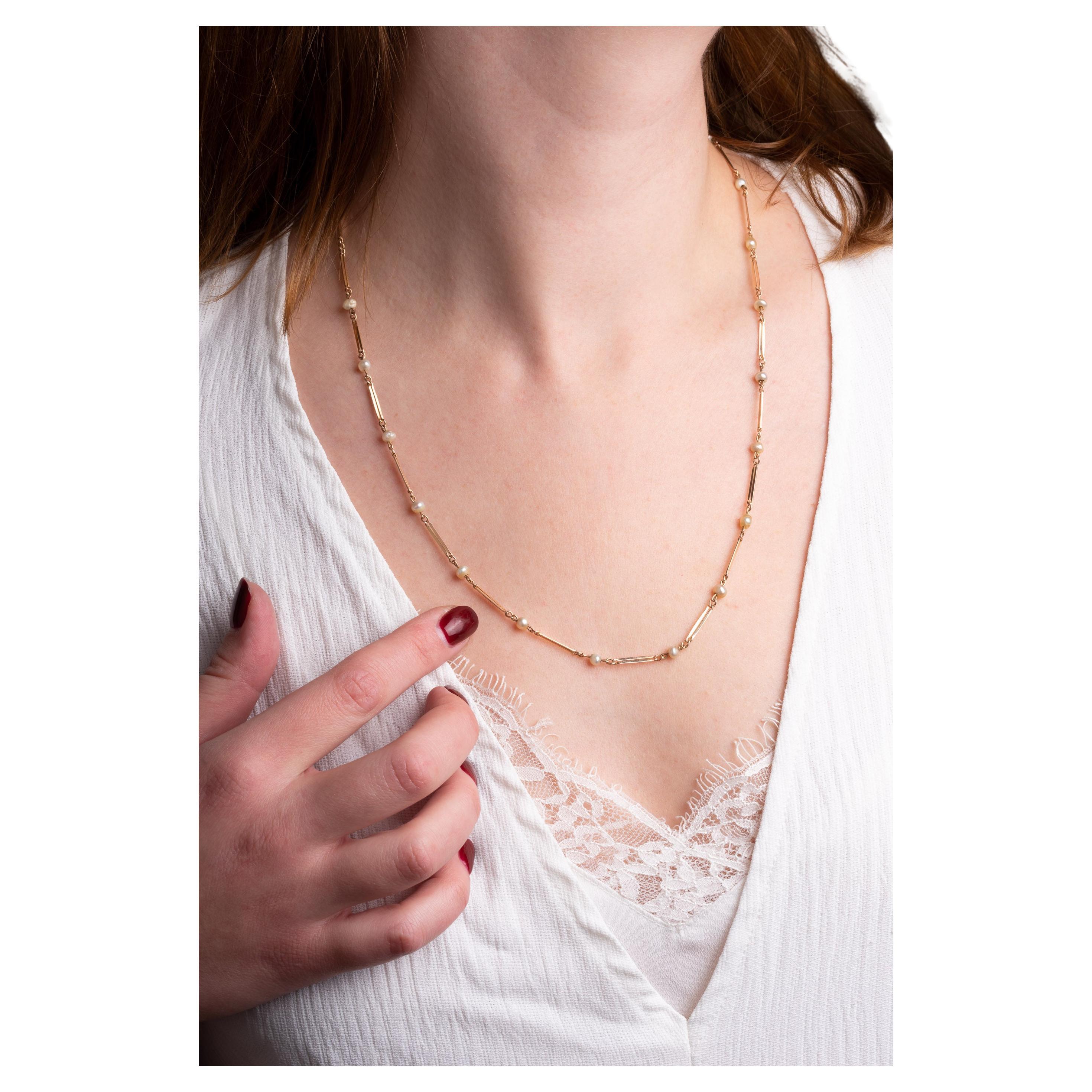 Antique Edwardian Gold Pearl Necklace 
