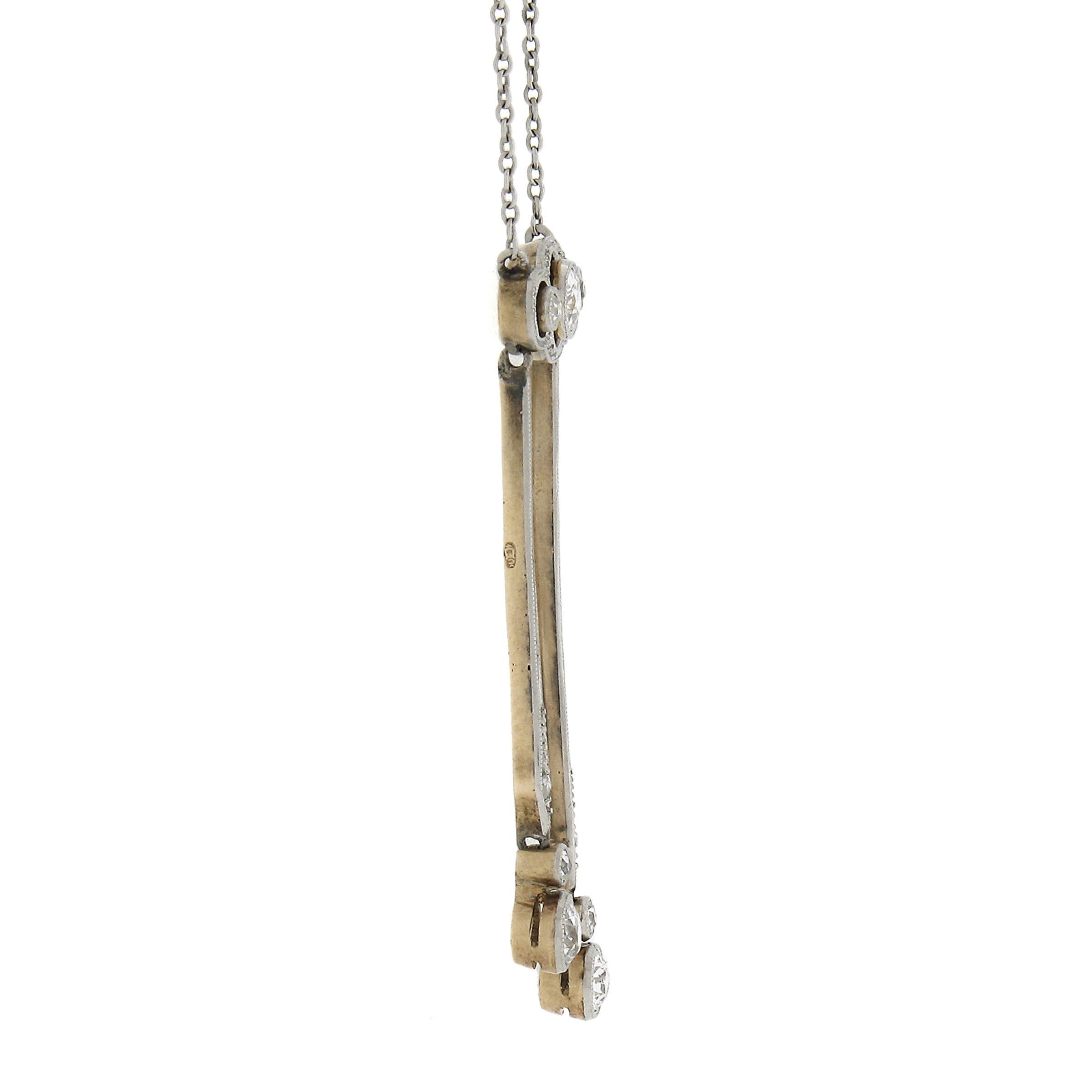 Antique Edwardian Gold & Platinum 0.60ctw Diamond Dangle Necklace Chain In Good Condition For Sale In Montclair, NJ