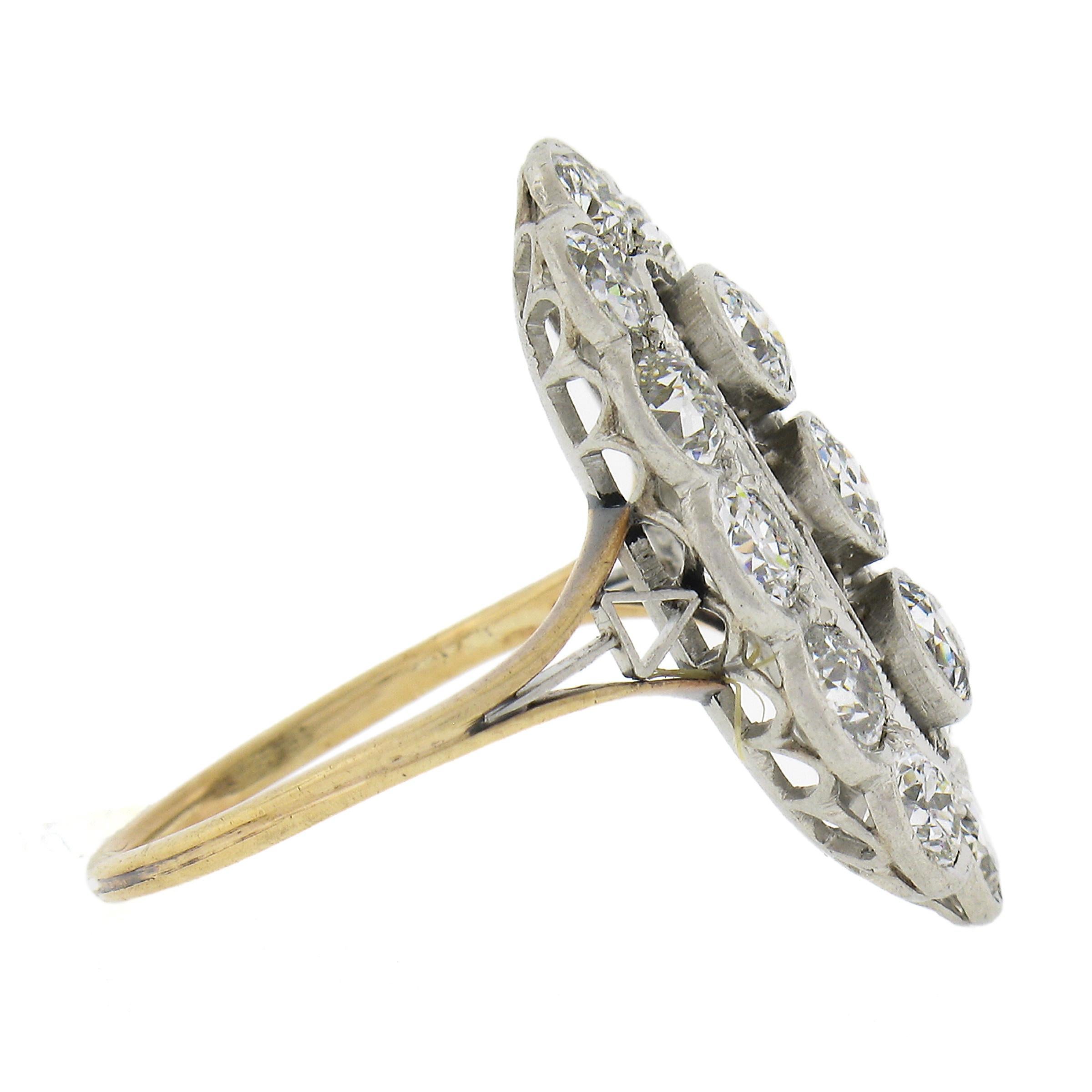 Antique Edwardian Gold & Platinum 2.5ctw Old European Diamond Long Dinner Ring In Good Condition For Sale In Montclair, NJ
