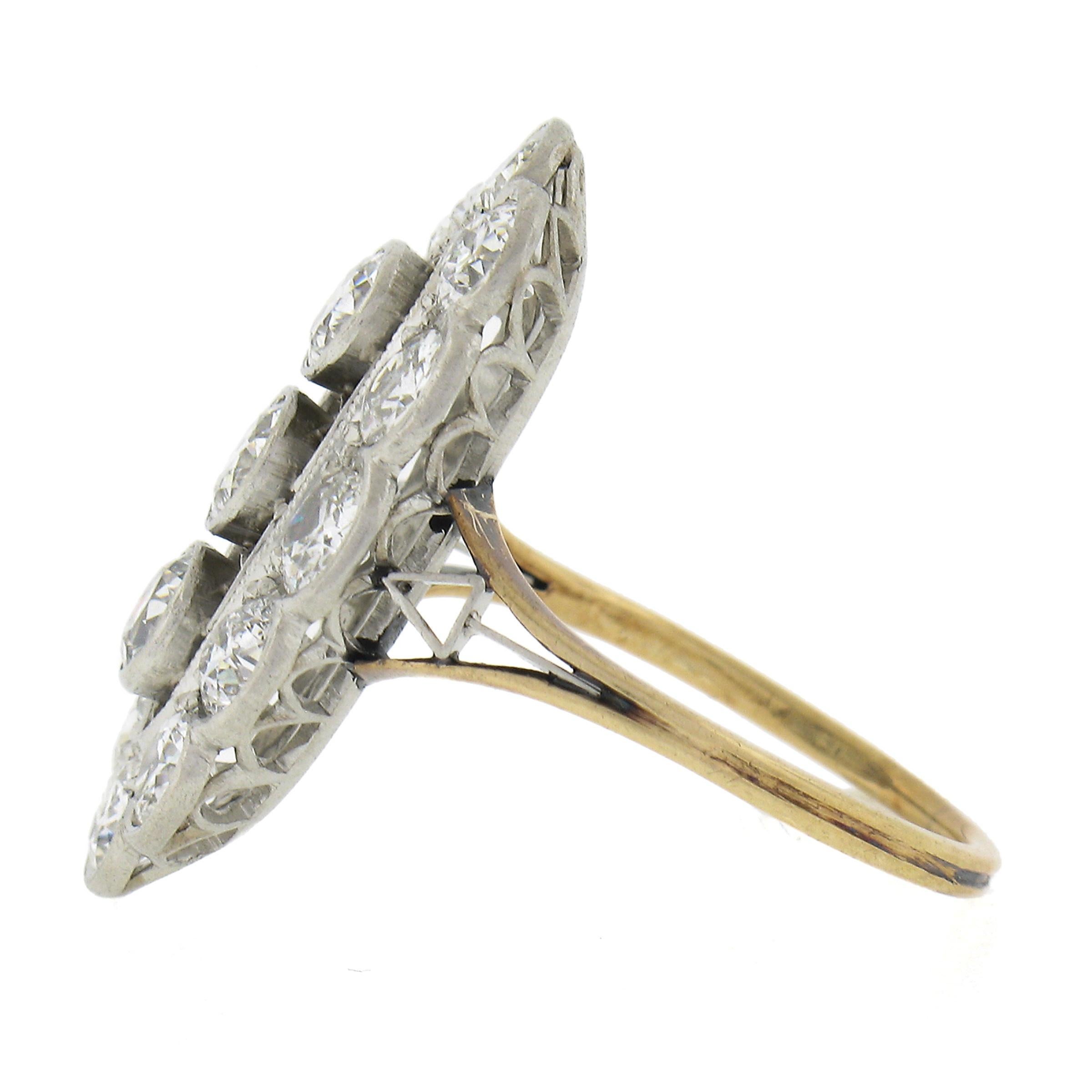 Women's Antique Edwardian Gold & Platinum 2.5ctw Old European Diamond Long Dinner Ring For Sale