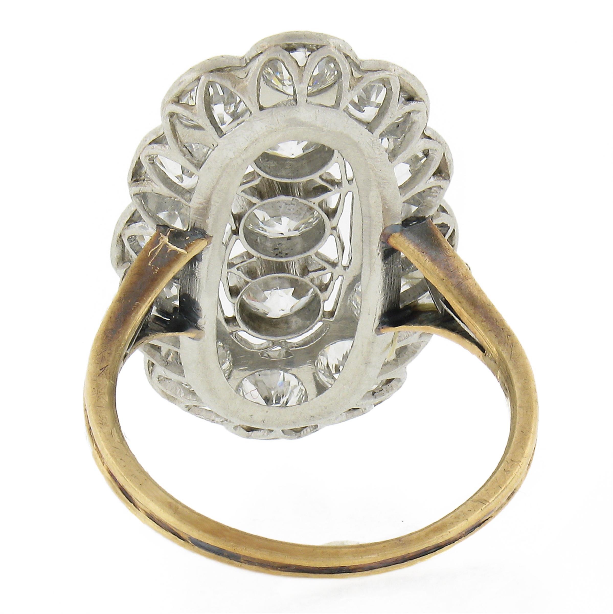 Antique Edwardian Gold & Platinum 2.5ctw Old European Diamond Long Dinner Ring For Sale 1