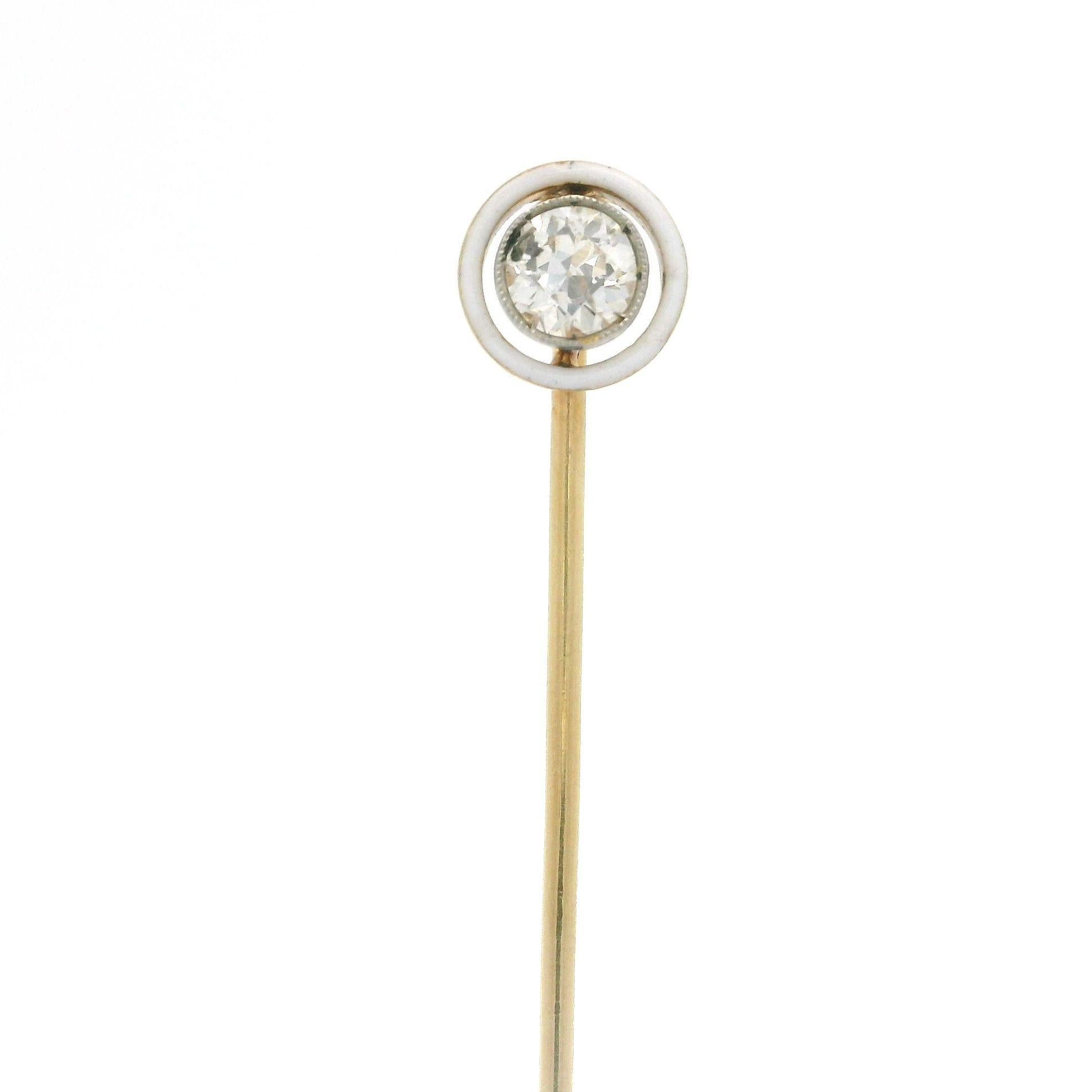 Ancienne épingle à cible en or et platine de l'époque édouardienne, ornée d'un diamant vieilli et émaillée en vente 2