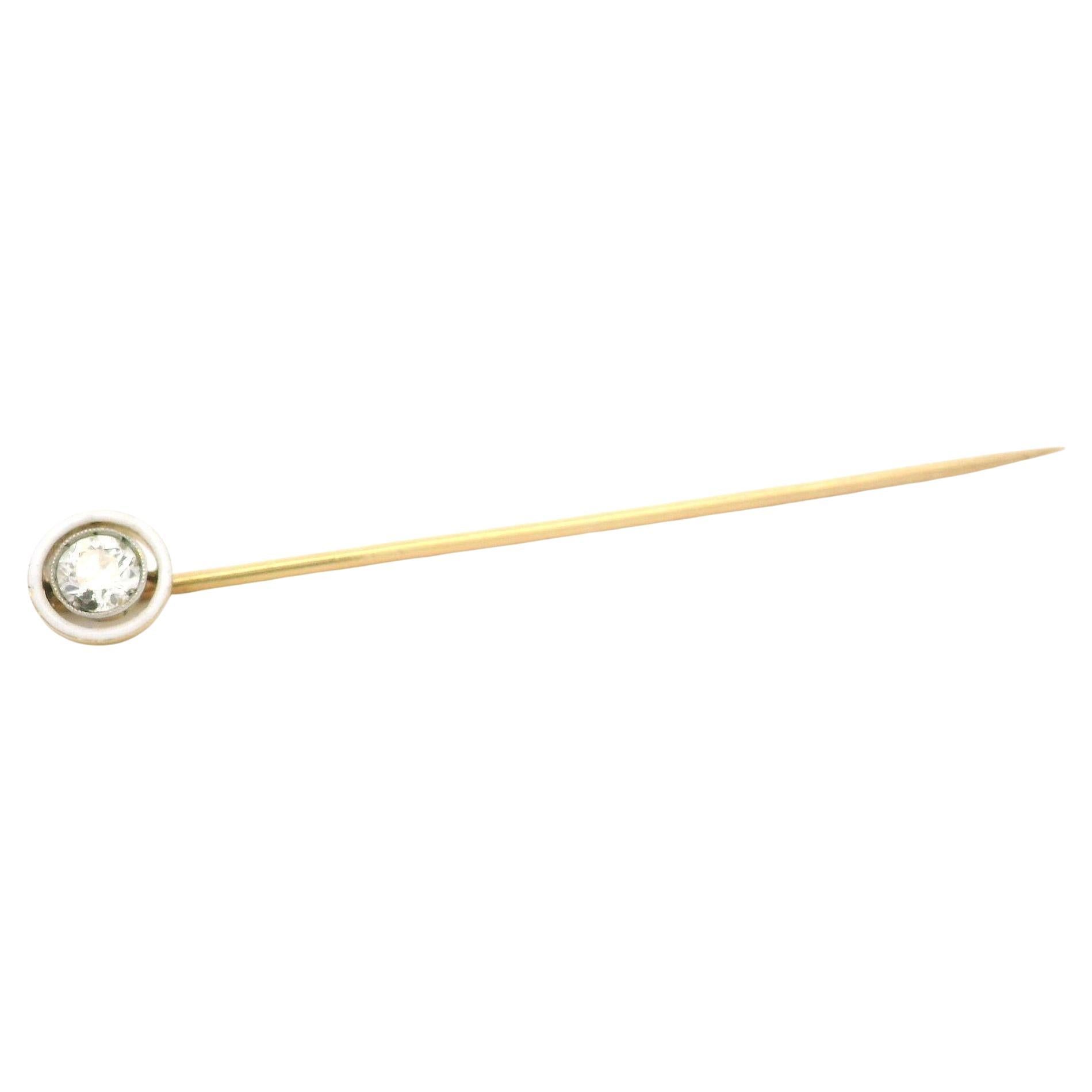 Antique Edwardian Gold & Platinum .50ct Old Diamond Enamel Target Stick Pin