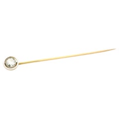 Antique Edwardian Gold & Platinum .50ct Old Diamond Enamel Target Stick Pin