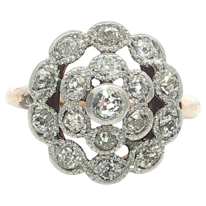 Antique Edwardian Gold Platinum .50ctw Old Mine Bezel Diamond Round Cluster Ring For Sale