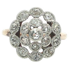 Antique Edwardian Gold Platinum .50ctw Old Mine Bezel Diamond Round Cluster Ring