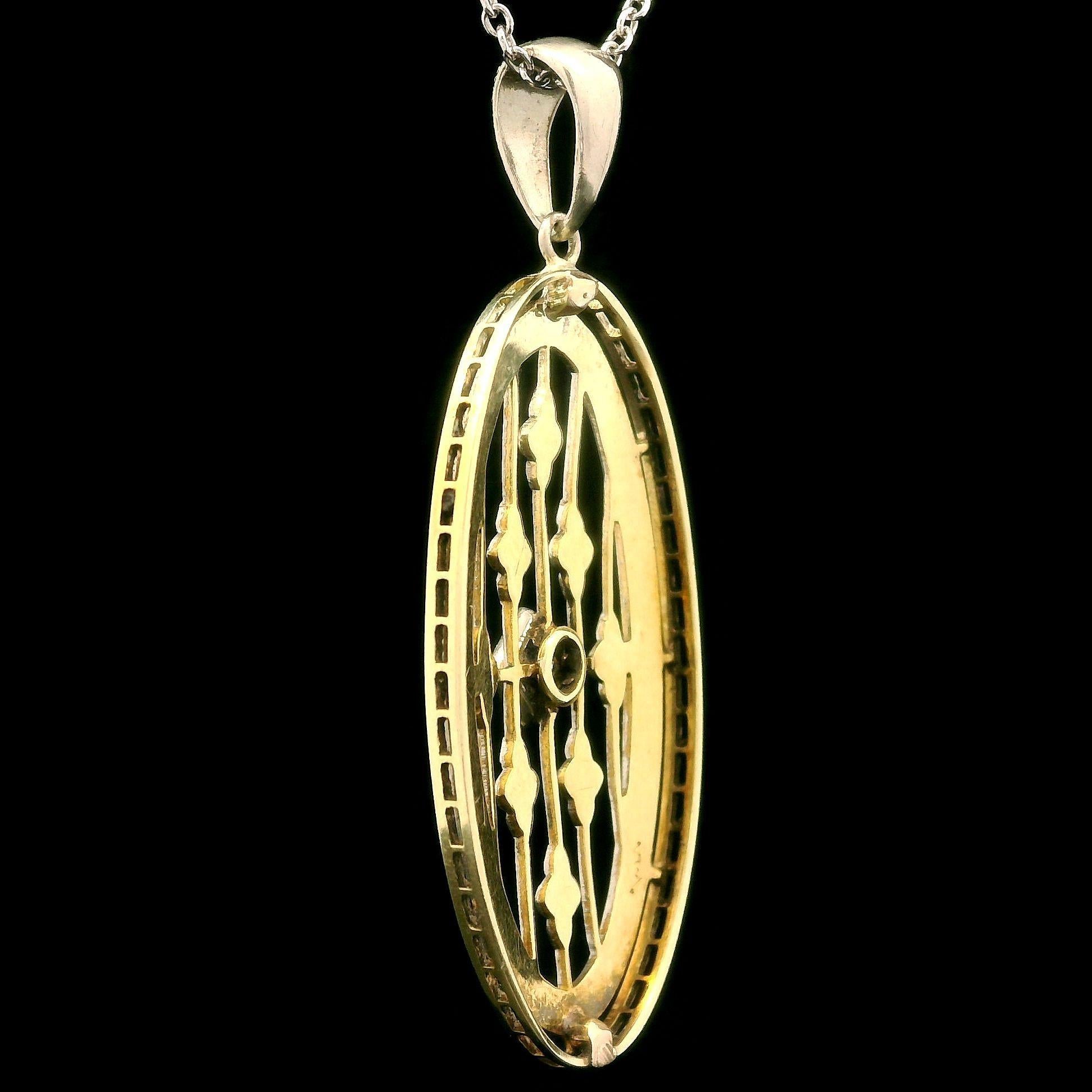 Women's Antique Edwardian Gold & Platinum Blue Stone Milgrain Pendant Chain Necklace For Sale