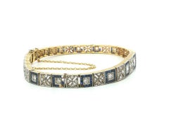 Antique Edwardian Gold Platinum Diamond Sapphire Milgrain Filigree Line Bracelet