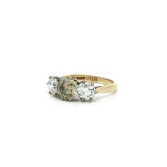 Antique Edwardian Gold Platinum GIA 2.11ct Fancy Yellow Old Diamond 3 Stone Ring