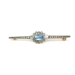 Antique Edwardian Gold Platinum GIA No Heat Sapphire & Diamond Bar Brooch