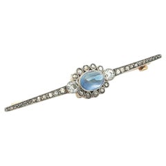 Antique Edwardian Gold Platinum GIA No Heat Sapphire & Diamond Bar Brooch