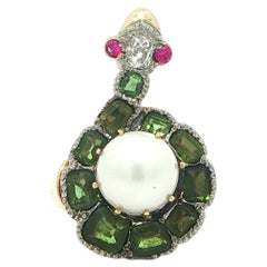 Antique Edwardian Gold Platinum Green Red Stones Pearl Diamond Coiled Snake Ring