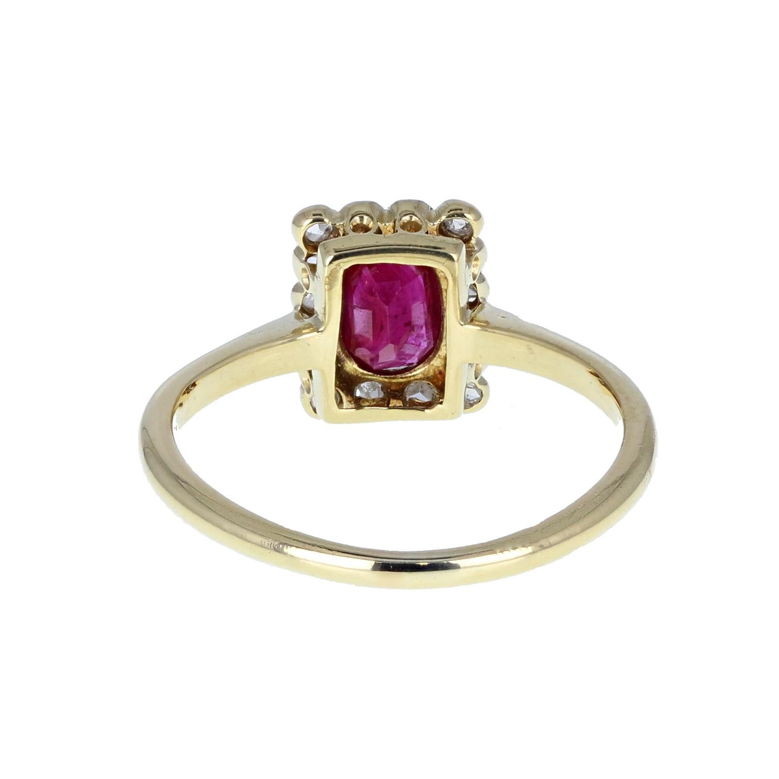 Women's or Men's Antique Edwardian Oval-Cut Ruby & Diamond Gold Platinum Cluster Engagement Ring For Sale