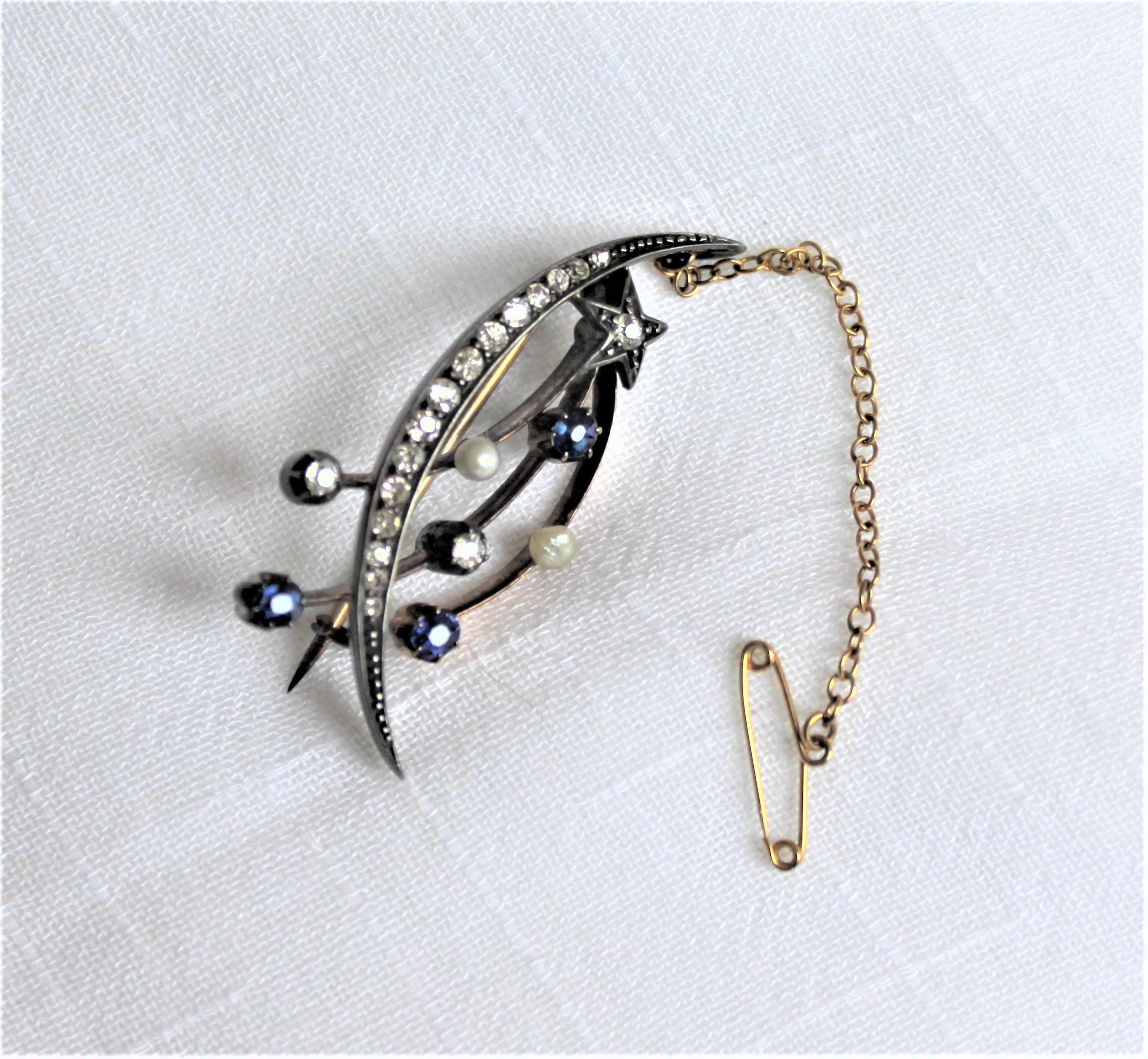 Antique Victorian Gold, Silver, Diamond & Sapphire Shooting Star or Comet Brooch 2