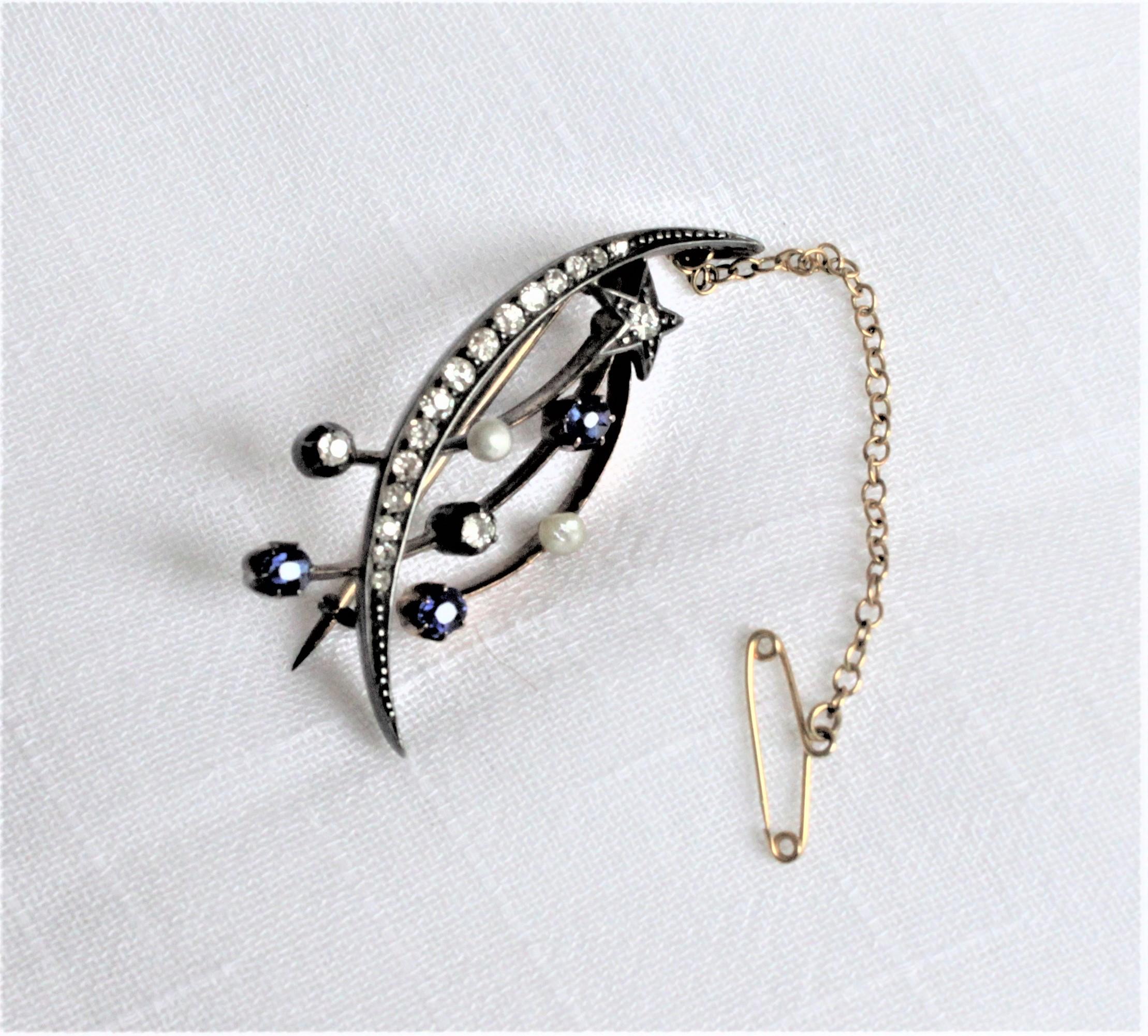 High Victorian Antique Victorian Gold, Silver, Diamond & Sapphire Shooting Star or Comet Brooch