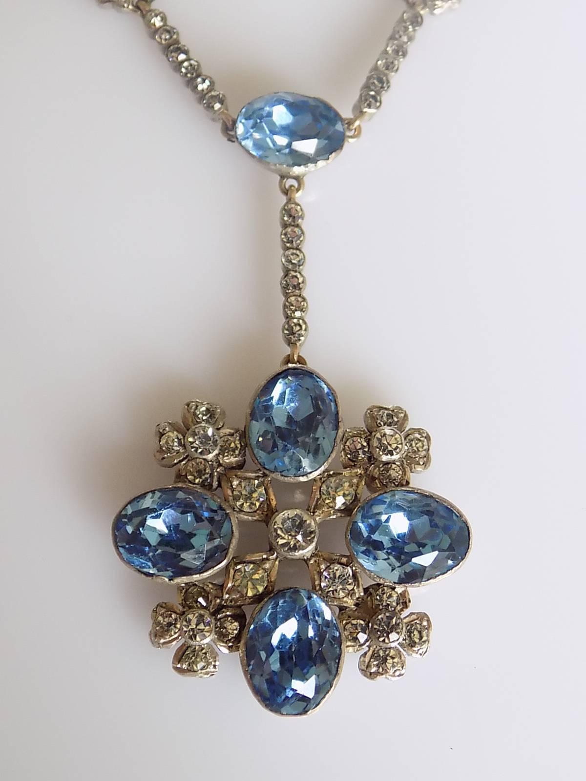 Women's Antique Edwardian Gold Silver Paste Earrings Necklace Set