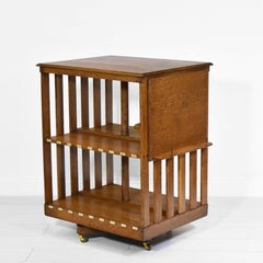 Antique Edwardian Golden Oak Revolving Library Bookcase with Bookrest