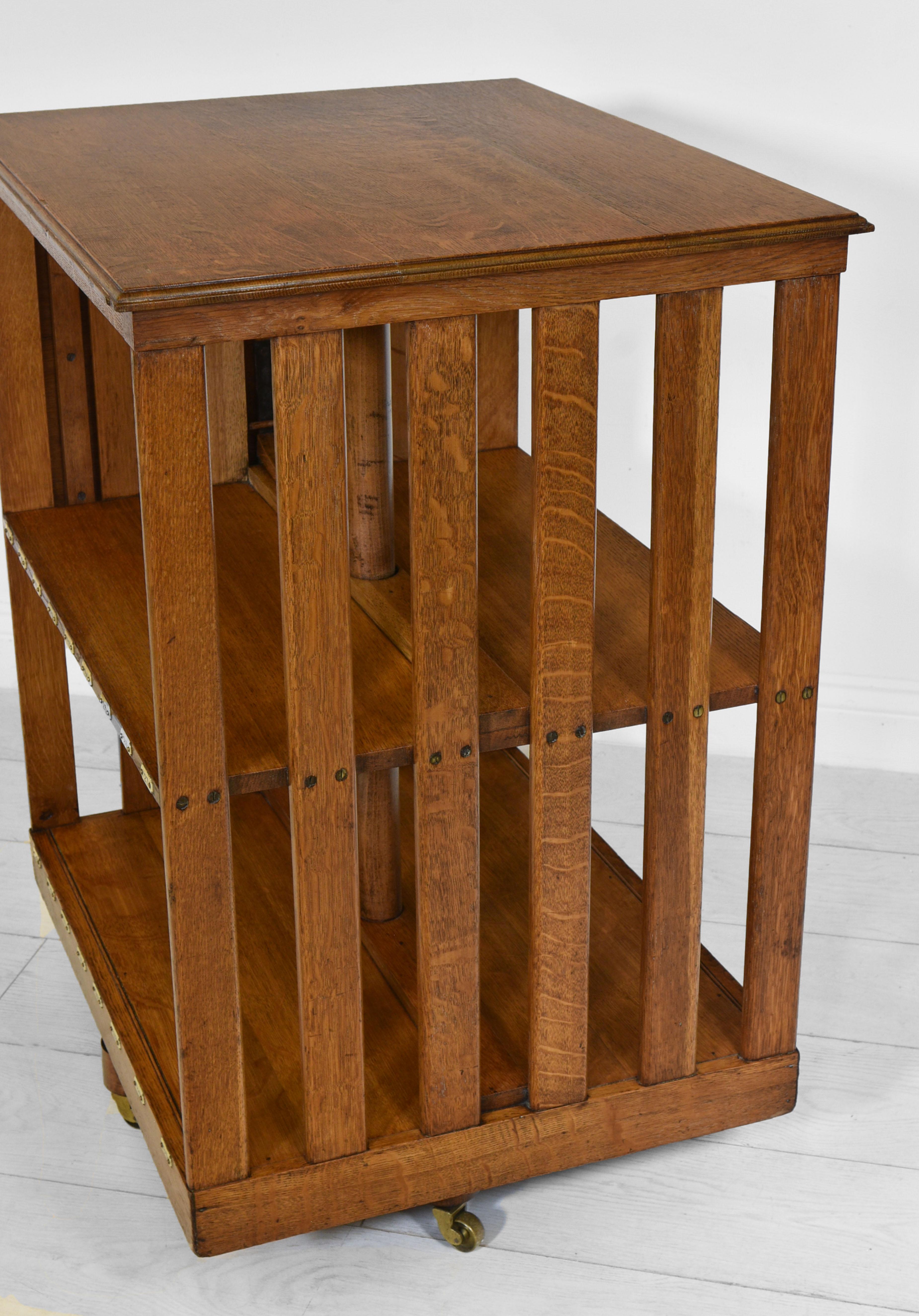 20th Century Antique Edwardian Golden Oak Revolving Library Bookcase with Bookrest