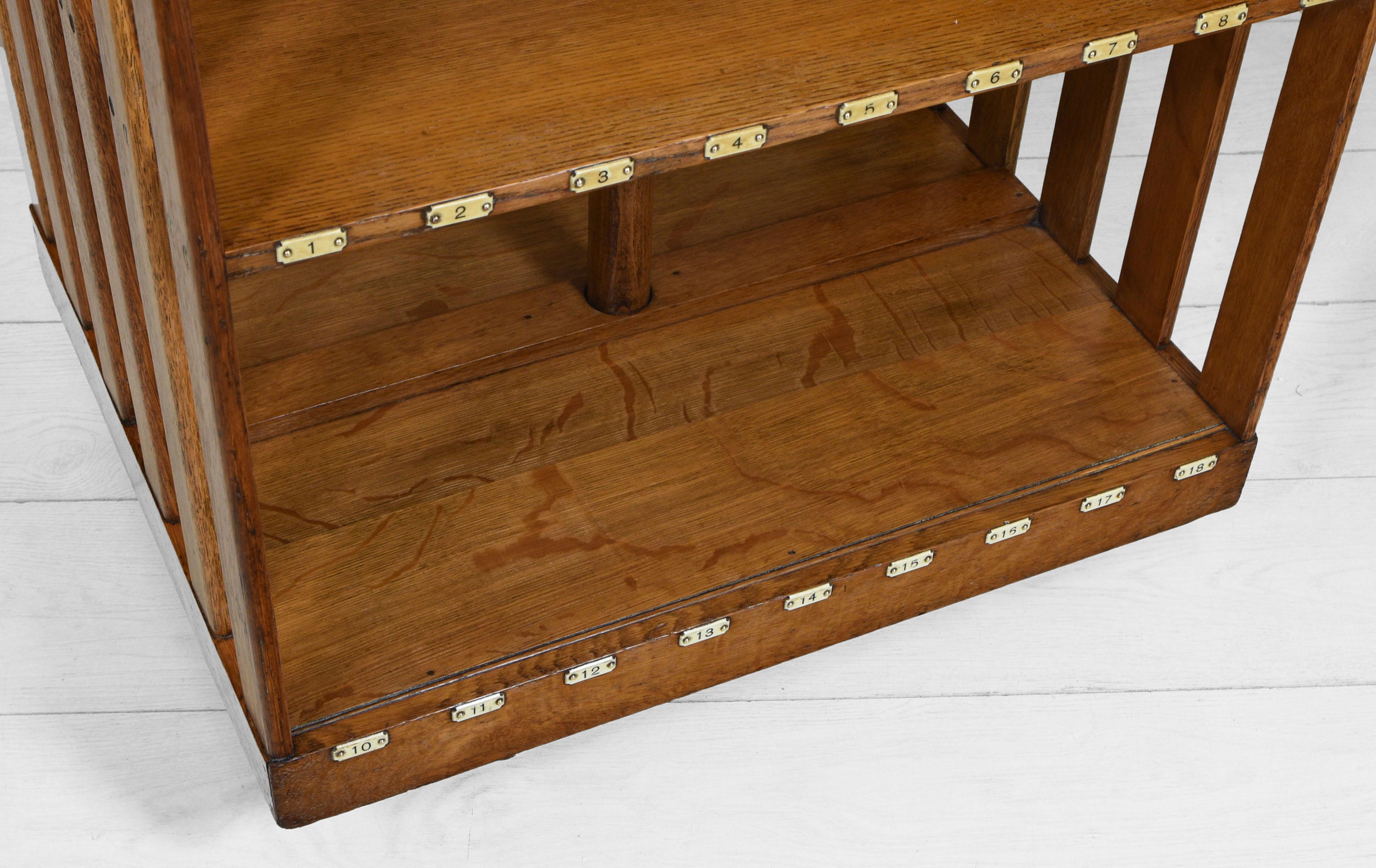 Antique Edwardian Golden Oak Revolving Library Bookcase with Bookrest 1