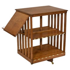 Antique Edwardian Golden Oak Revolving Library Bookcase with Bookrest