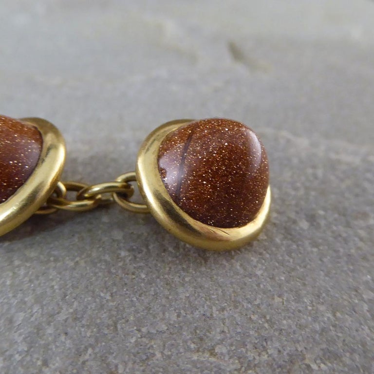 Antique Edwardian Goldstone Cufflinks in 18 Carat Gold at 1stDibs