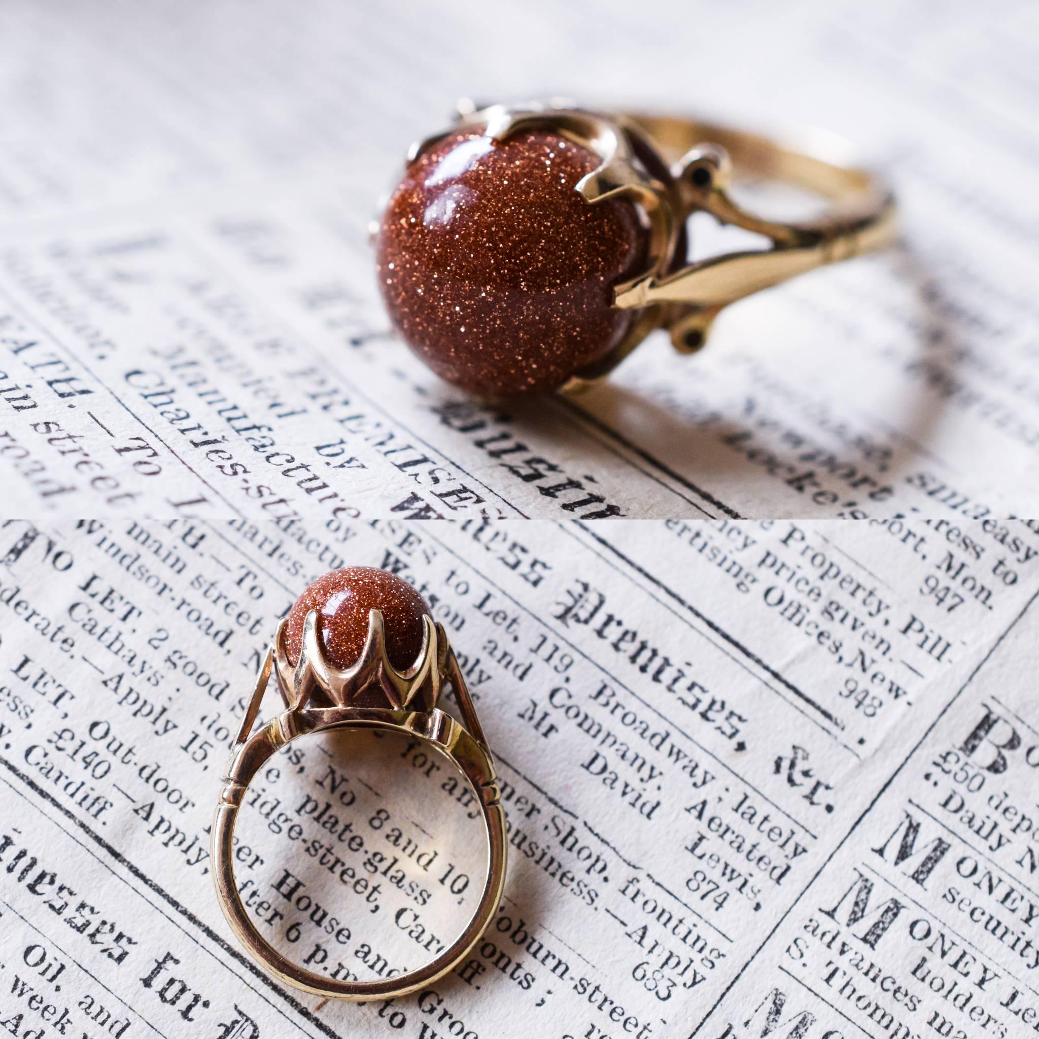 Antique Edwardian Goldstone Orb Ring In Excellent Condition In Sale, Cheshire