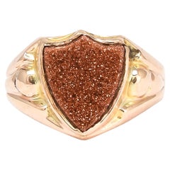 Antique Edwardian Goldstone Shield Signet Ring