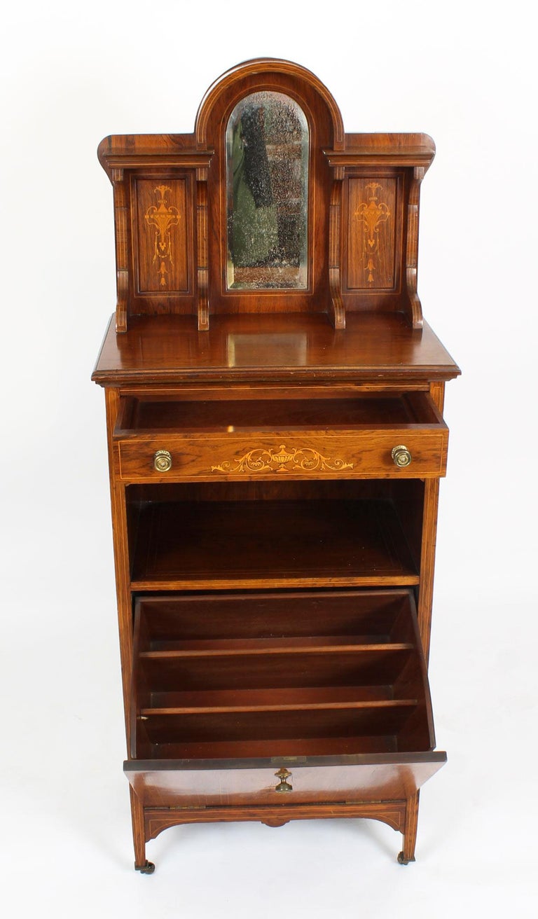 Antique Edwardian Gonçalo Alves Marquetry Inlaid Music Cabinet, 19th Century For Sale 7