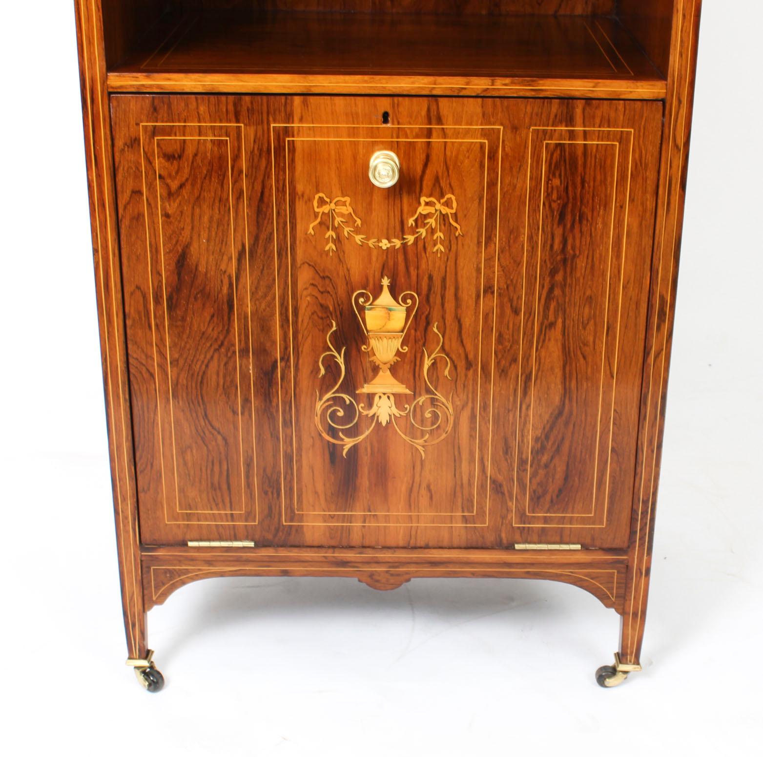Antique Edwardian Gonçalo Alves Marquetry Inlaid Music Cabinet 19th Century For Sale 2