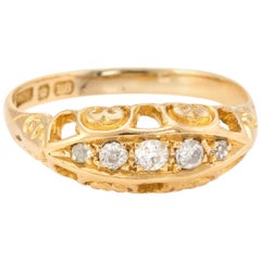 Antique Edwardian Graduated 5 Old Mine Cut Diamond Ring 18 Karat Gold Vintage