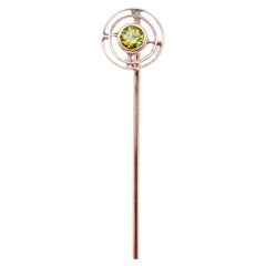 Antique Edwardian Green Tourmaline & 10 Karat Gold Stickpin