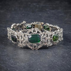 Antique Edwardian Green Tourmaline Diamond Silver circa 1910 Bracelet