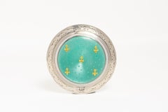Antique Edwardian Guilloche Enamel And Silver Mirror Compact