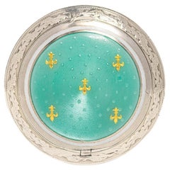 Antike edwardianische Guilloche-Emaille und Silber Mirror Compact