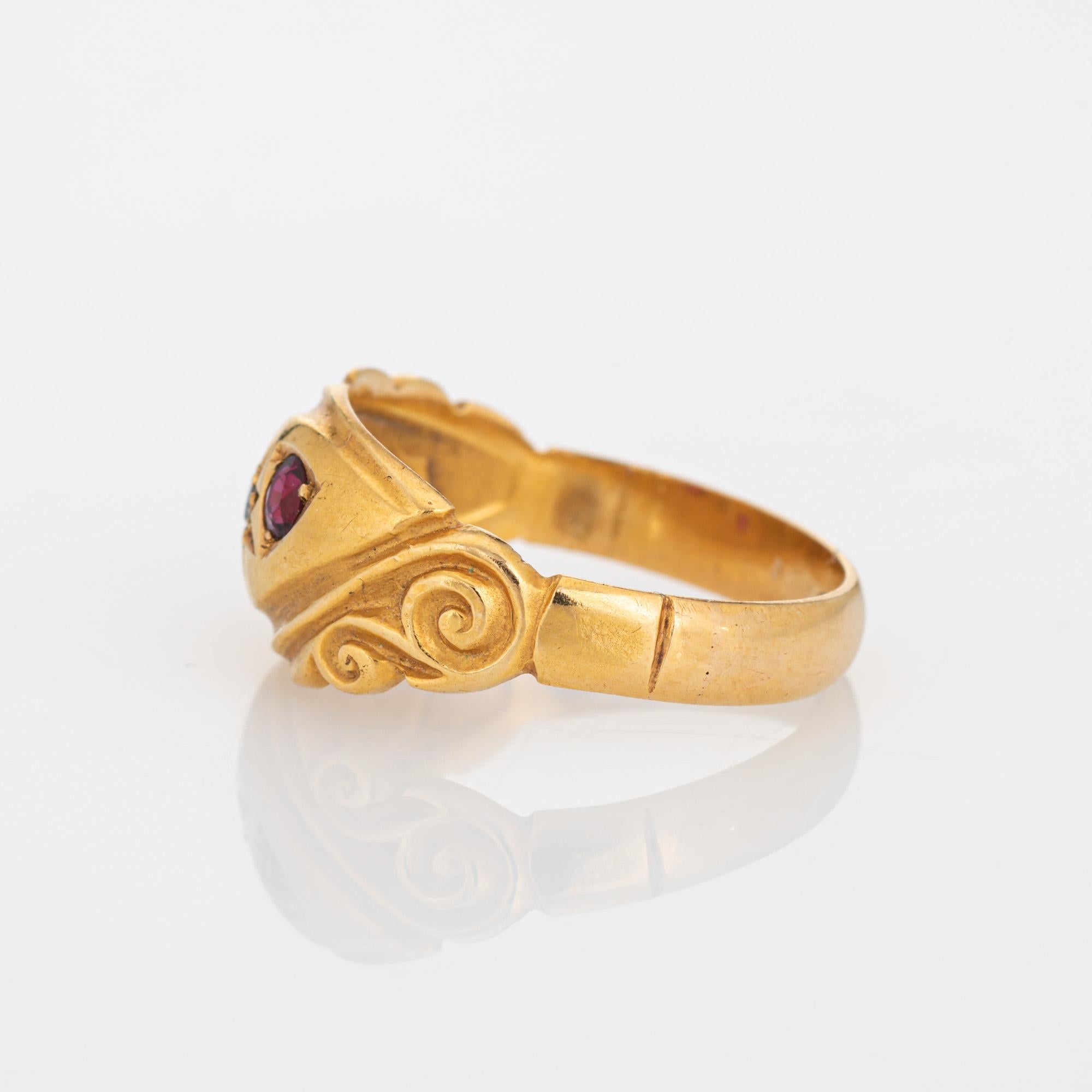 Rose Cut Antique Edwardian Band Diamond Ruby 18k Yellow Gold Chester Ring