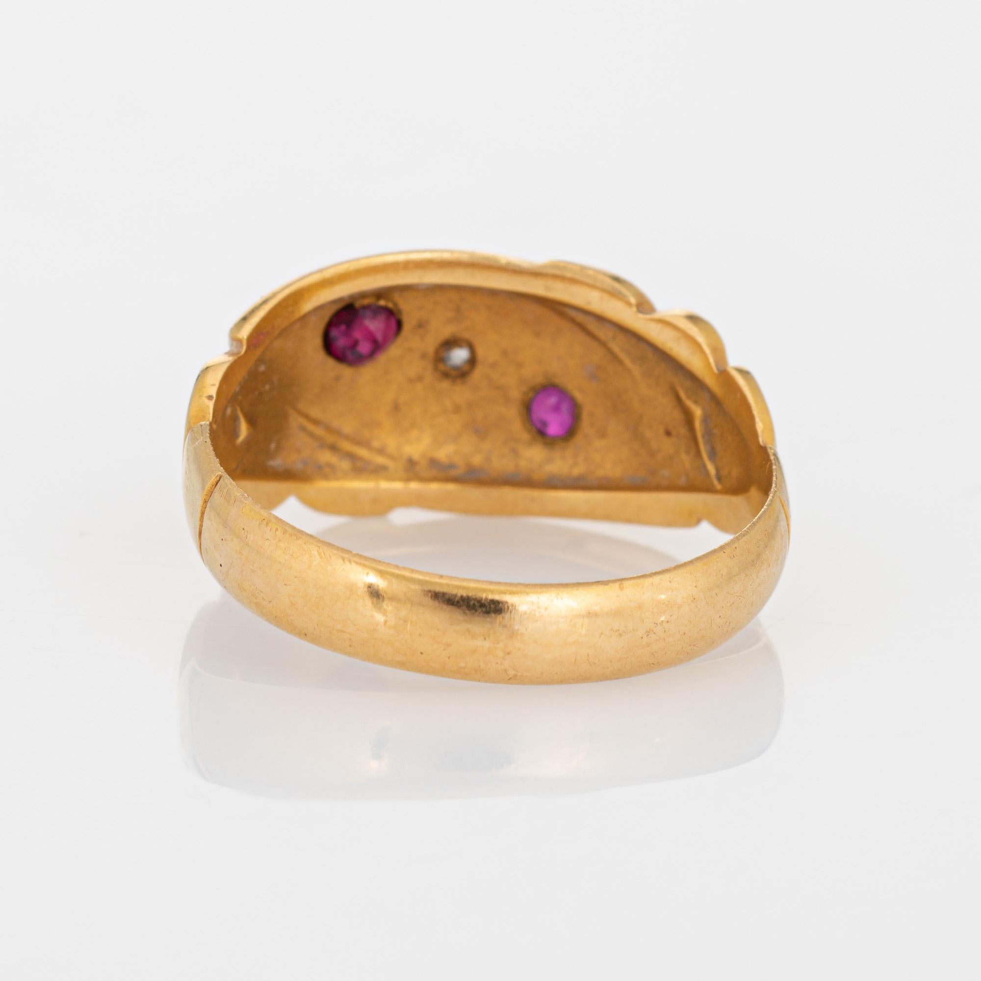 Antique Edwardian Band Diamond Ruby 18k Yellow Gold Chester Ring In Good Condition In Torrance, CA