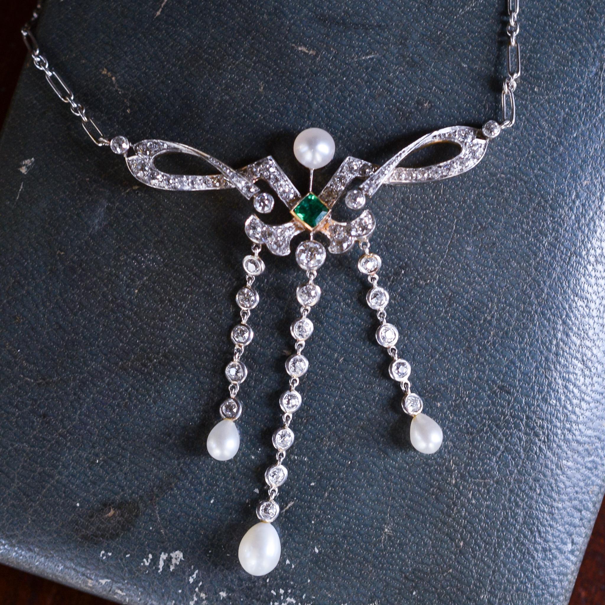 Antique Edwardian Hancocks & Co. London Emerald Diamond Chandelier Necklace 1