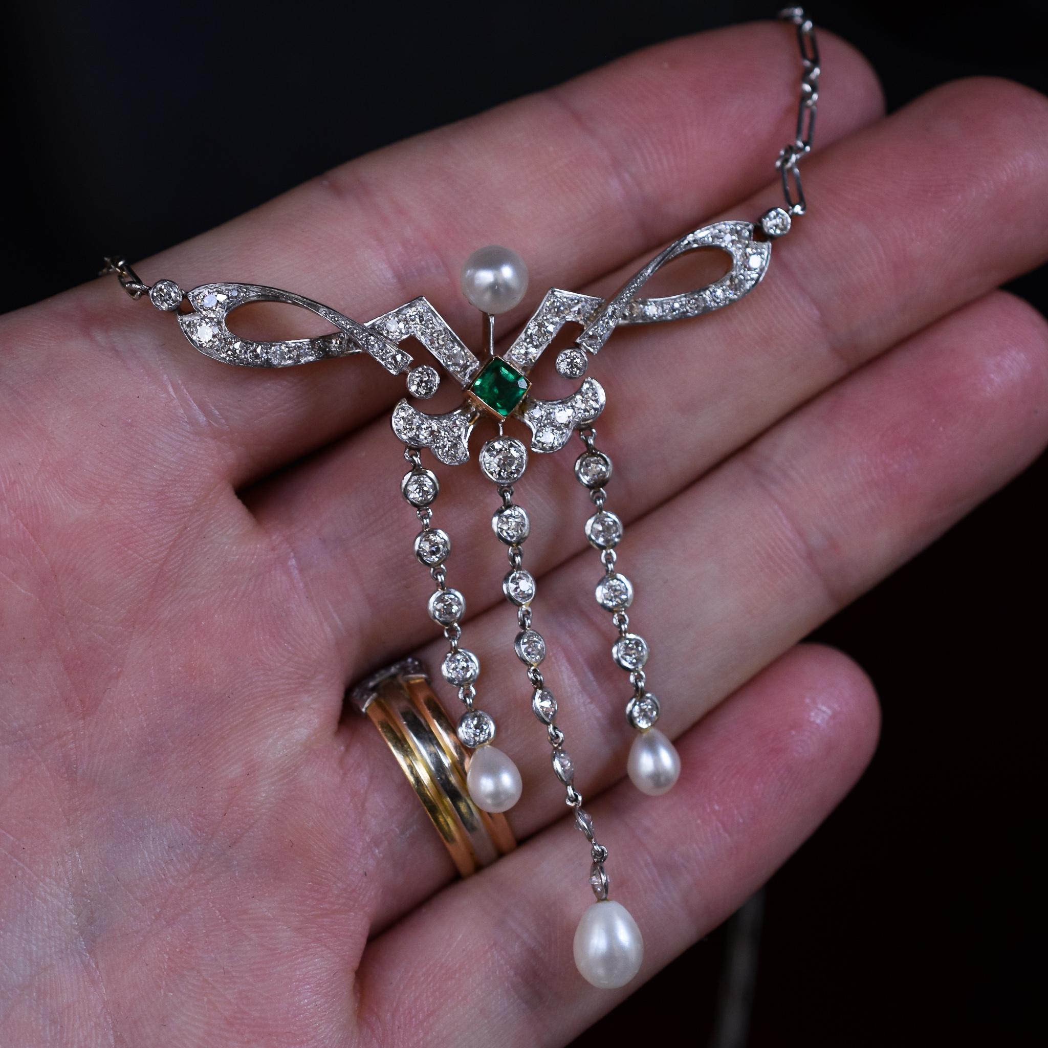 Antique Edwardian Hancocks & Co. London Emerald Diamond Chandelier Necklace 2