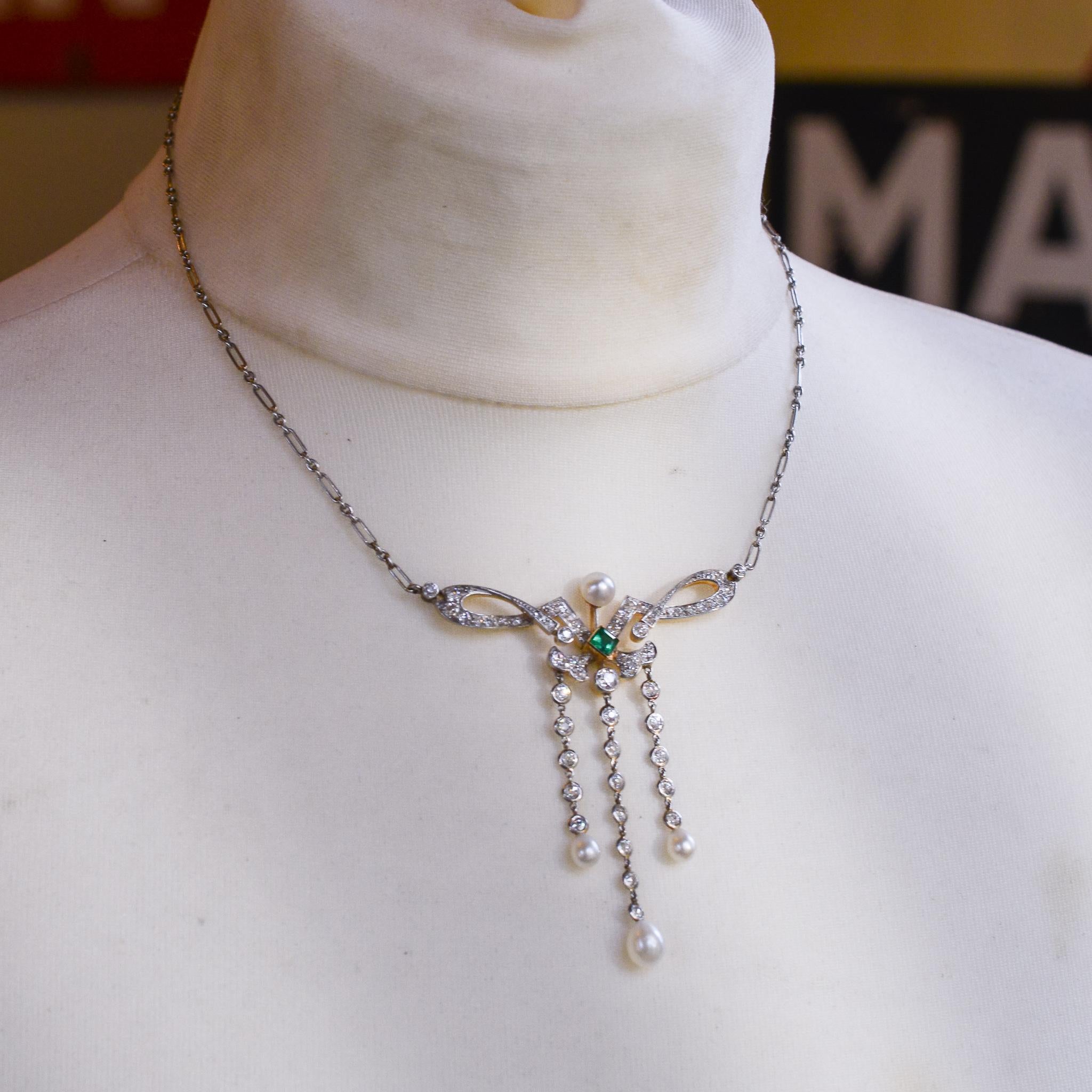 Antique Edwardian Hancocks & Co. London Emerald Diamond Chandelier Necklace 3