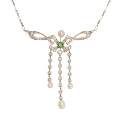 Antique Edwardian Hancocks & Co. London Emerald Diamond Chandelier Necklace
