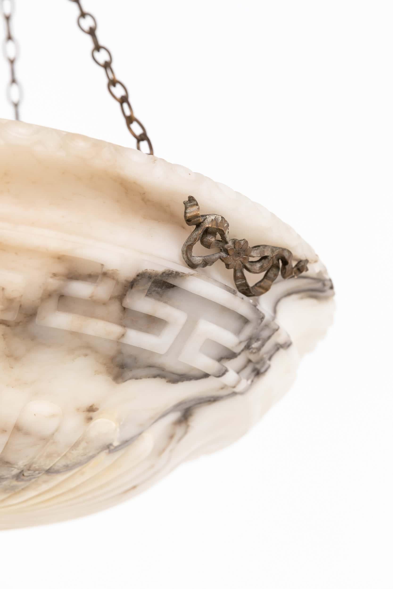 Early 20th Century Antique Edwardian Hand Carved Alabaster Plafonnier Ceiling Light Pendant, C.1900 For Sale