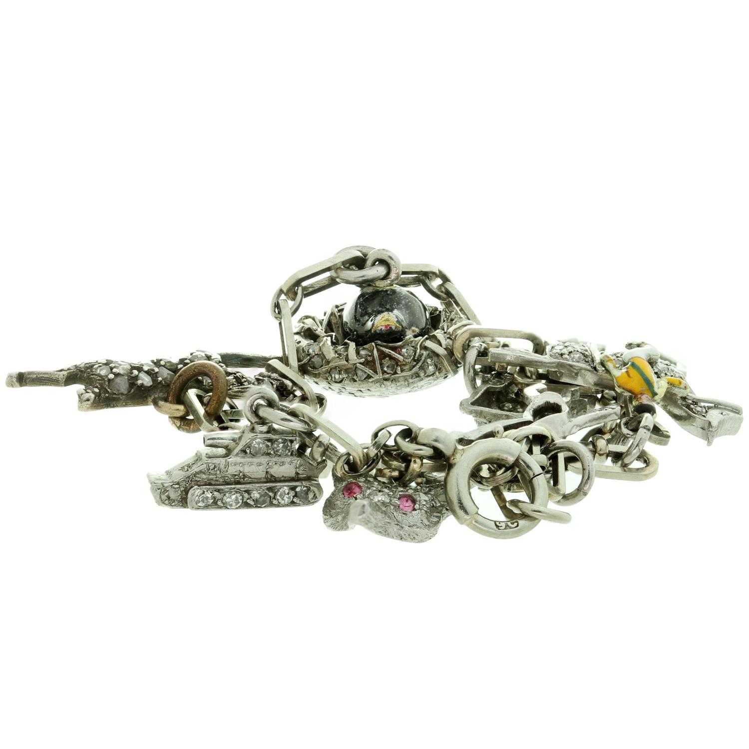 Antique Edwardian Handmade Gold Platinum Collectible Charm Bracelet In Good Condition In New York, NY