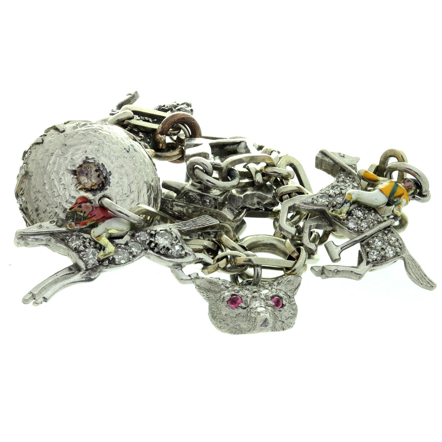 Women's or Men's Antique Edwardian Handmade Gold Platinum Collectible Charm Bracelet