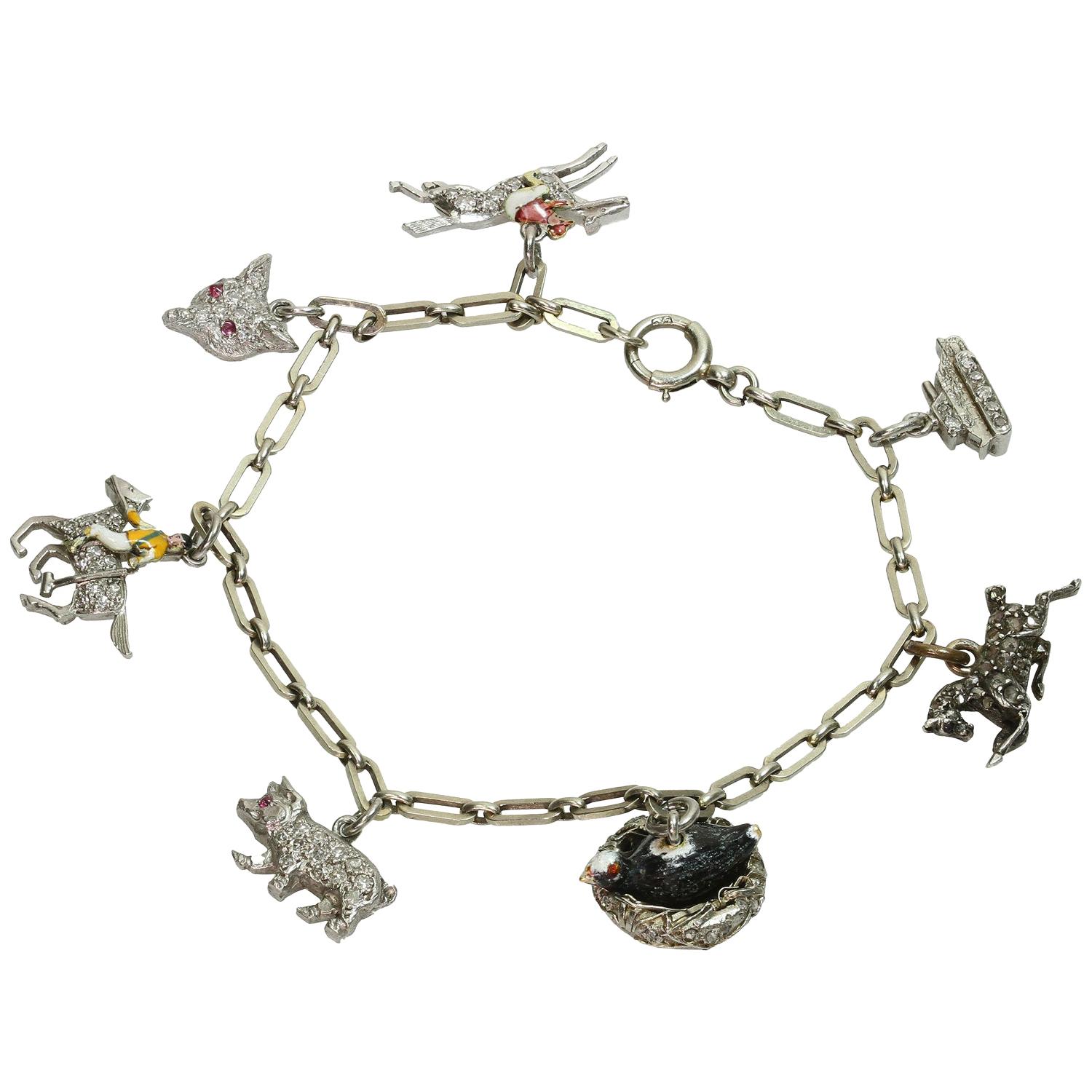 Antique Edwardian Handmade Gold Platinum Collectible Charm Bracelet