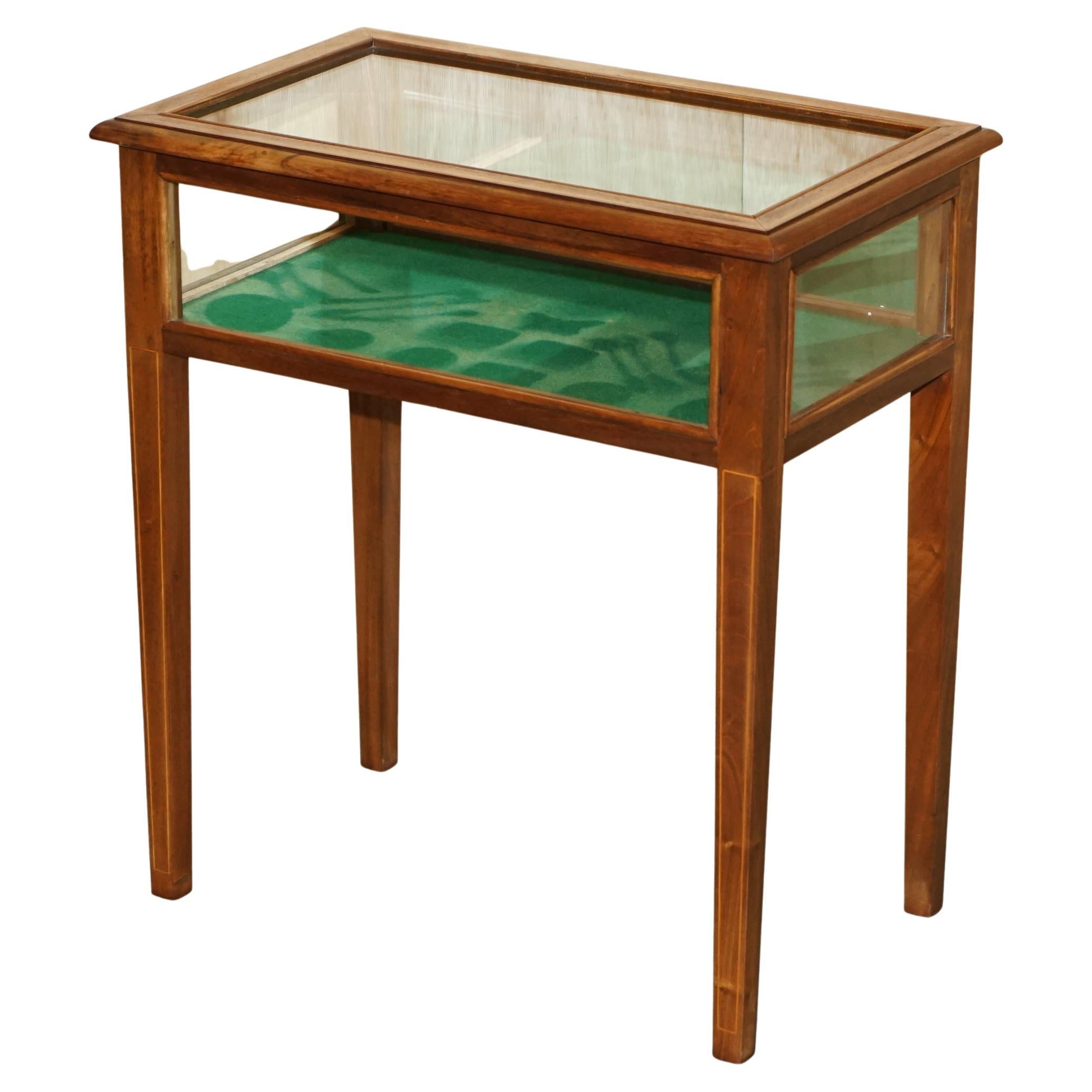 ANTIQUE EDWARDiAN HARDWOOD GLASS DISPLAY CASE SIDE END TABLE FOR TRINKETS ETC