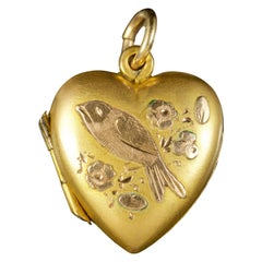 Antique Edwardian Heart Bird Locket 9 Carat Gold Dated 1904