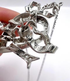 Antique Edwardian Heart Bow Pendant Necklace: Platinum, Pearl & Diamond