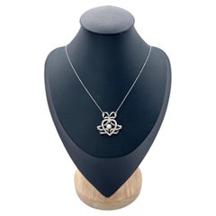 Antique Edwardian Heart Bow Pendant Necklace: Platinum, Pearl & Diamond